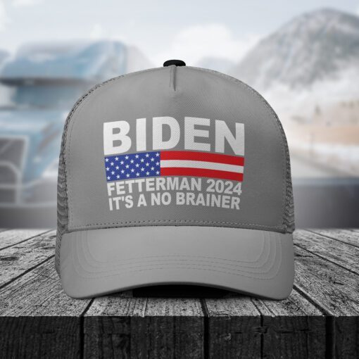 Biden Fetterman 2024 It’s A No Brainer Trucker Hat Gray