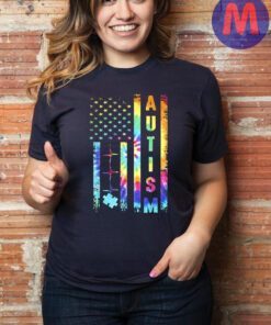 American Flag Autism Awareness Teacher Mom Support Tie Dye T-Shirt