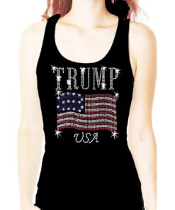 Trump Rhinestone Election President Womens Bling Glitter Tank top Tee shirt
