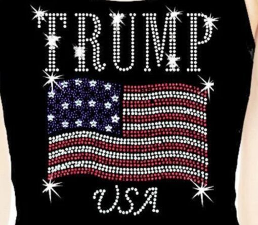 Trump Rhinestone Election President Womens Bling Glitter Tank top Tee shirts