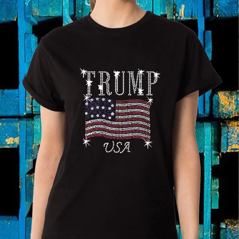 Trump Rhinestone Election T-Shirt Womens Bling Glitter Shirts