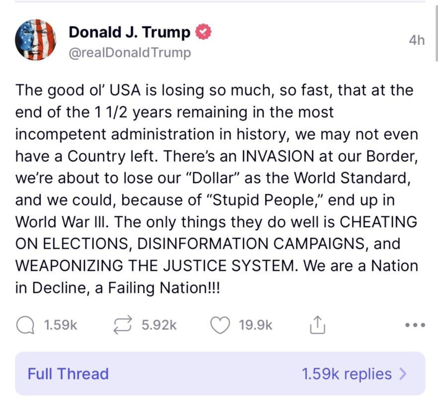 Trump Warns of Country's Demise on Truth Social What's Behind the Statement
