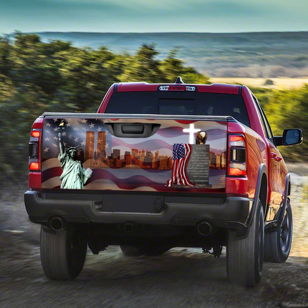 911 Flag The Heart Never Forgets The Memories Within Patriot Day 9.11 Truck Tailgate Decal Sticker Wrap MBH65F - Image 3