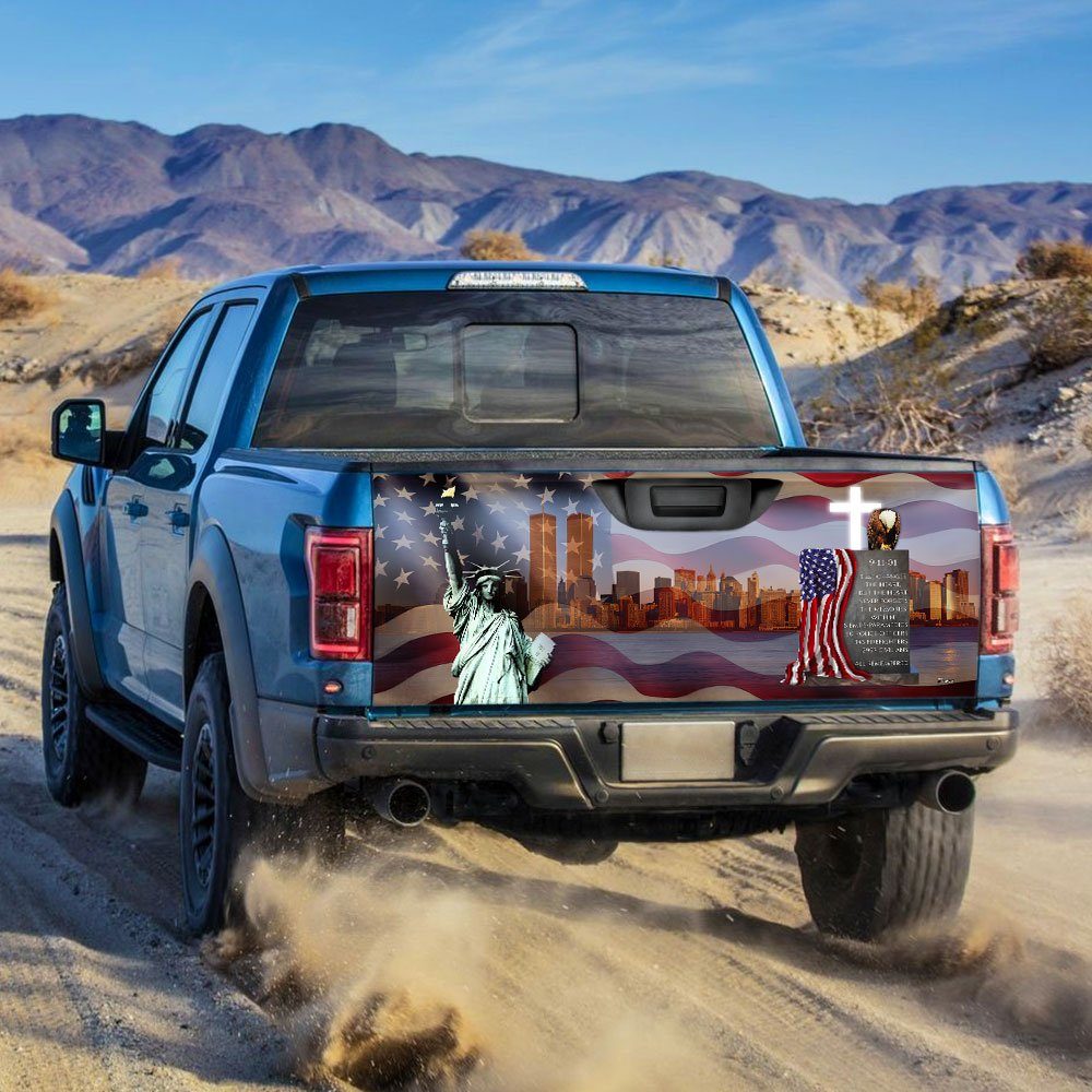 911 Flag The Heart Never Forgets The Memories Within Patriot Day 9.11 Truck Tailgate Decal Sticker Wrap MBH65F - Image 2