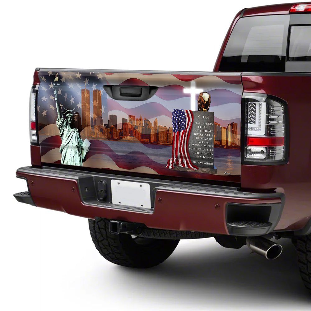 911 Flag The Heart Never Forgets The Memories Within Patriot Day 9.11 Truck Tailgate Decal Sticker Wrap MBH65F - Image 4