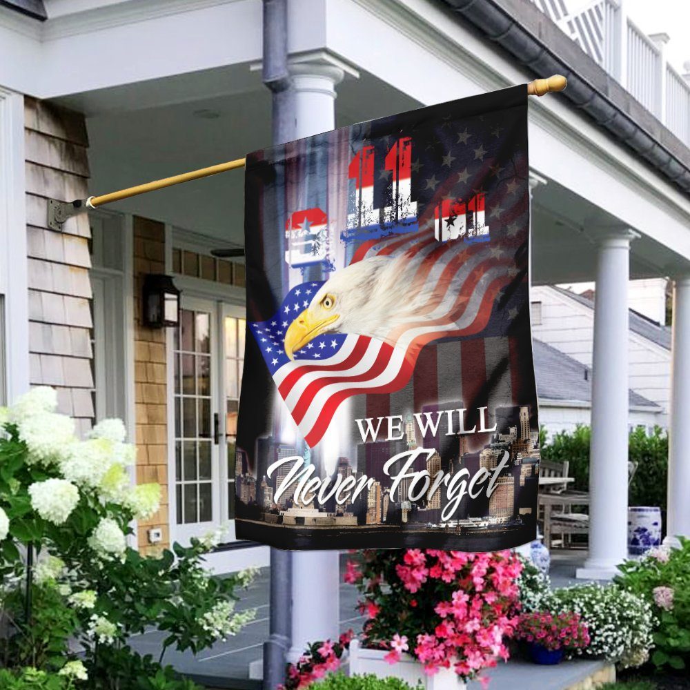 9 11 Never Forget Eagle Flagwix™ Patriot Day. 9-11-01. We Will Never Forget American Flag