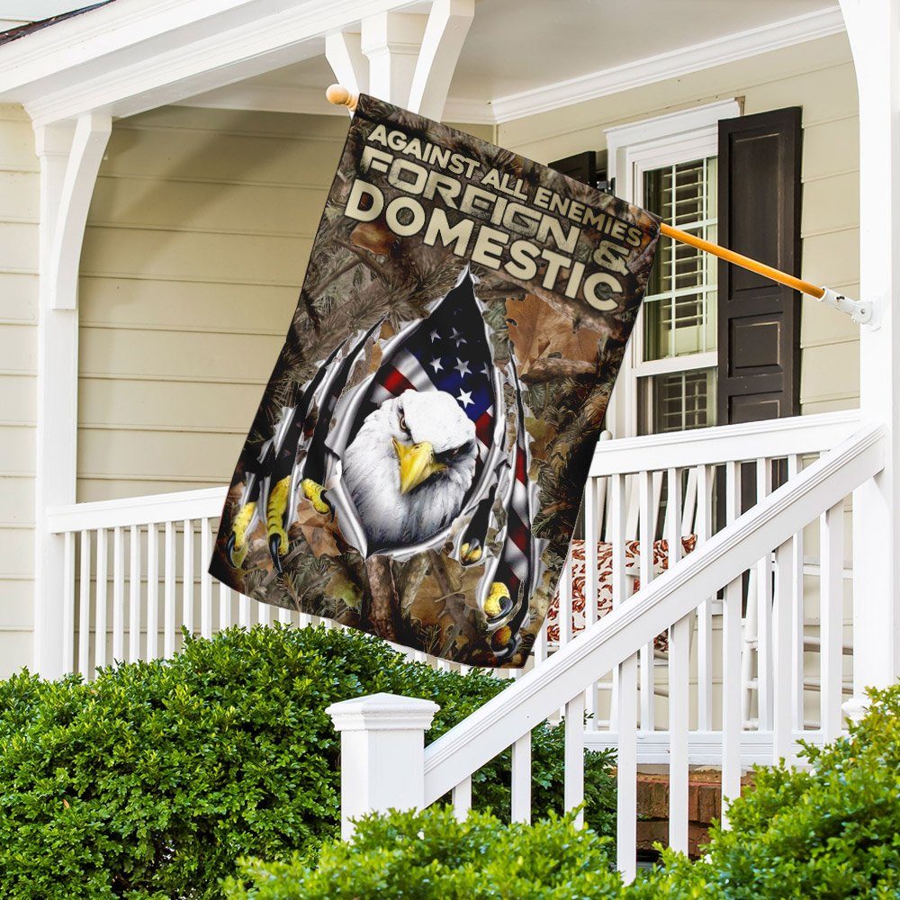 Against All Enemies Foreign And Domestic. Eagle Patriotism Flag - Image 3