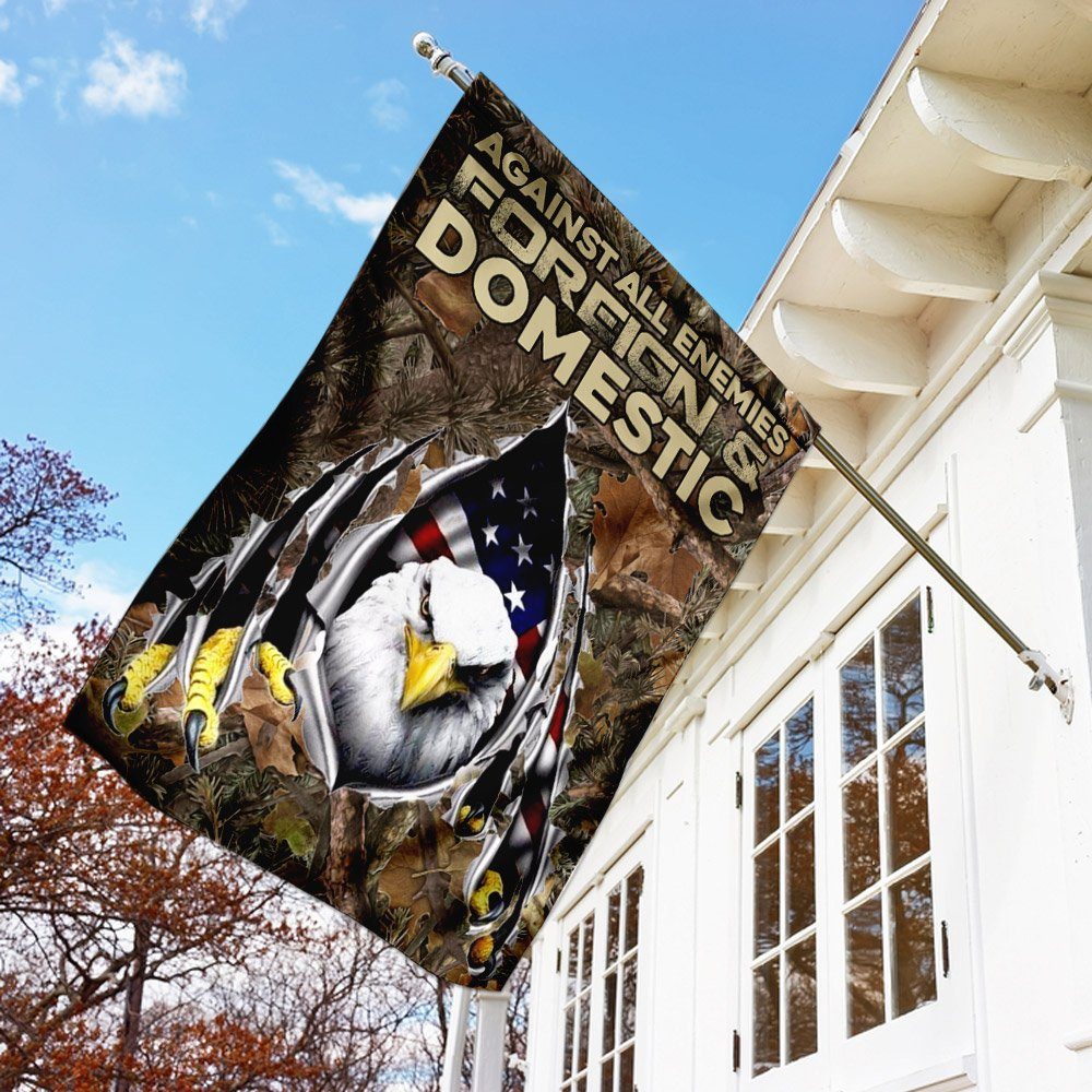 Against All Enemies Foreign And Domestic. Eagle Patriotism Flag - Image 2