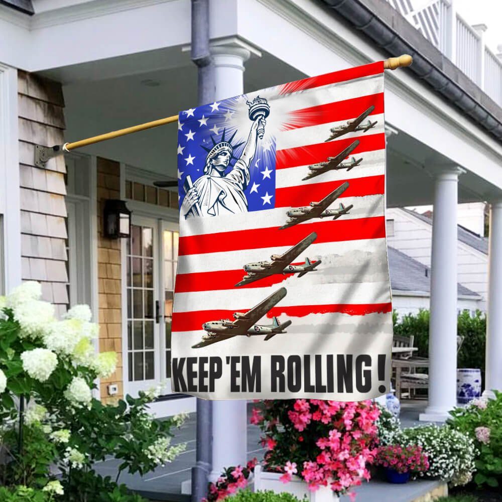 Airplane Flag American Keep 'Em Rolling NTB236Fv2