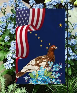 Alaska State  Willow Ptarmigan Bird and Forget-Me-Not Flower Flag MLN1141Fv10