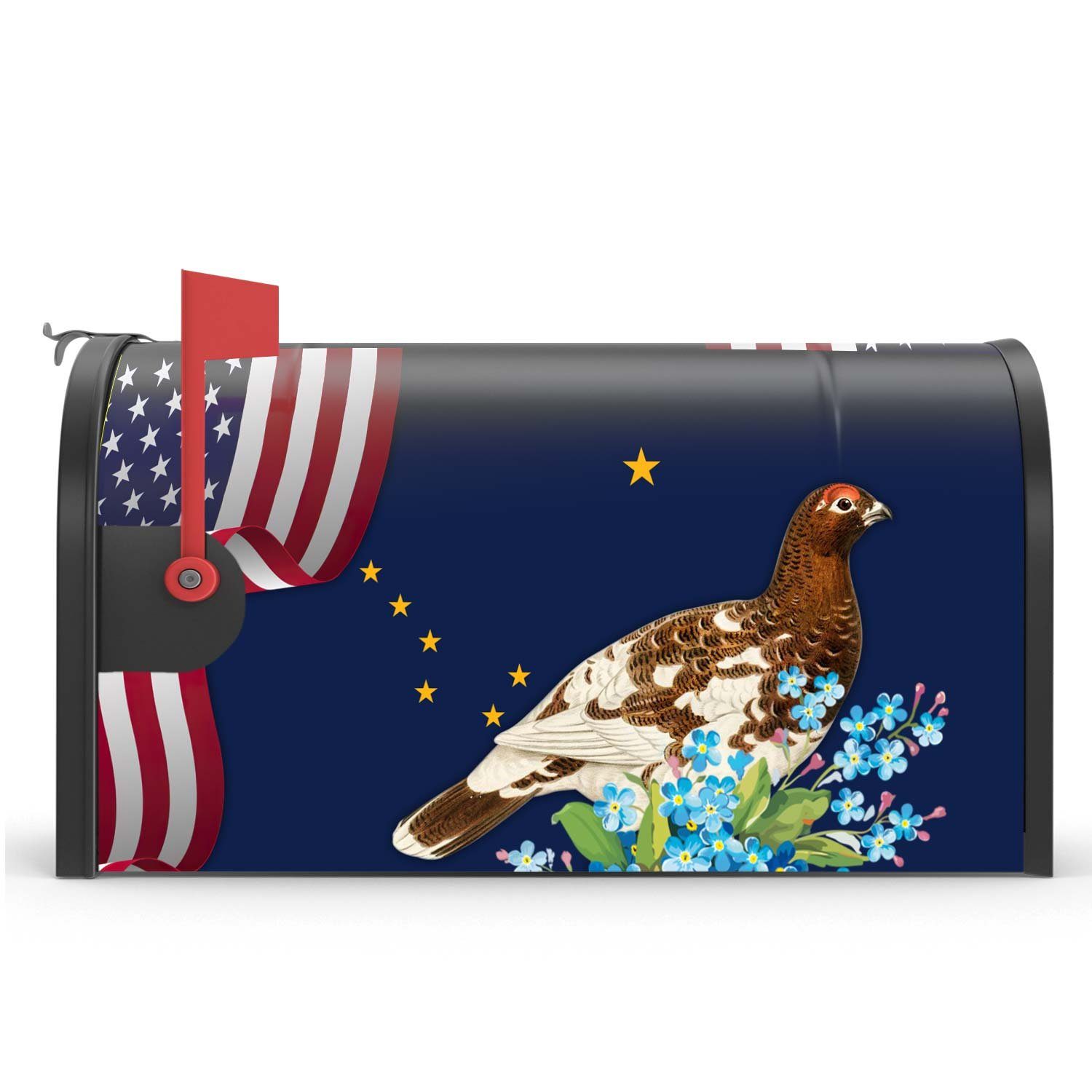 Alaska State Willow Ptarmigan Bird and Forget-Me-Not Flower Mailbox Cover  MLN1141MBv10 - Image 2
