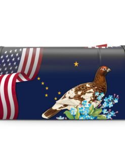 Alaska State Willow Ptarmigan Bird and Forget-Me-Not Flower Mailbox Cover  MLN1141MBv10