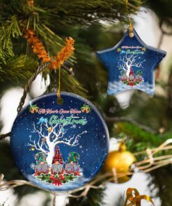 All Hearts Come Home For Christmas. Three Gnomes Ceramic Ornament