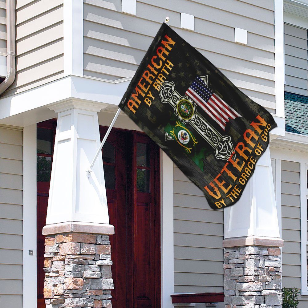American By Birth. Veteran By The Grace Of God Flag - Image 4