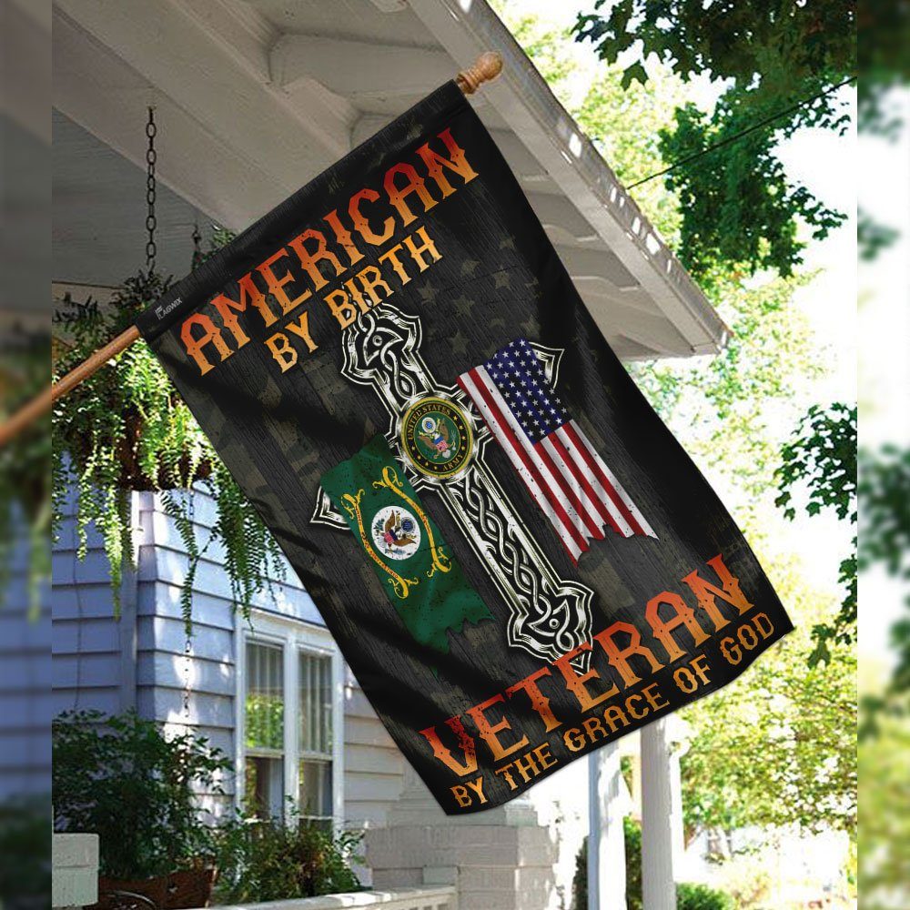 American By Birth. Veteran By The Grace Of God Flag - Image 3