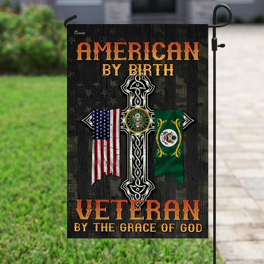 American By Birth. Veteran By The Grace Of God Flag - Image 6