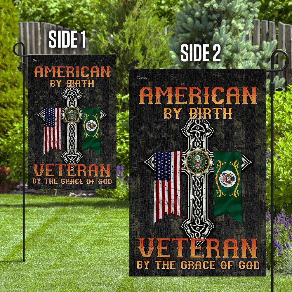 American By Birth. Veteran By The Grace Of God Flag - Image 10
