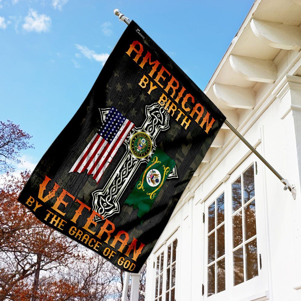 American By Birth. Veteran By The Grace Of God Flag - Image 2