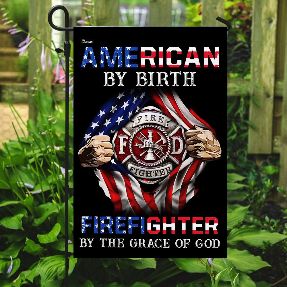 American By Birth Firefighter By The Grace Of God Flag - Image 7