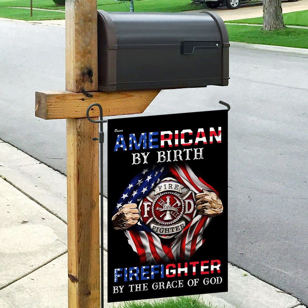 American By Birth Firefighter By The Grace Of God Flag - Image 9
