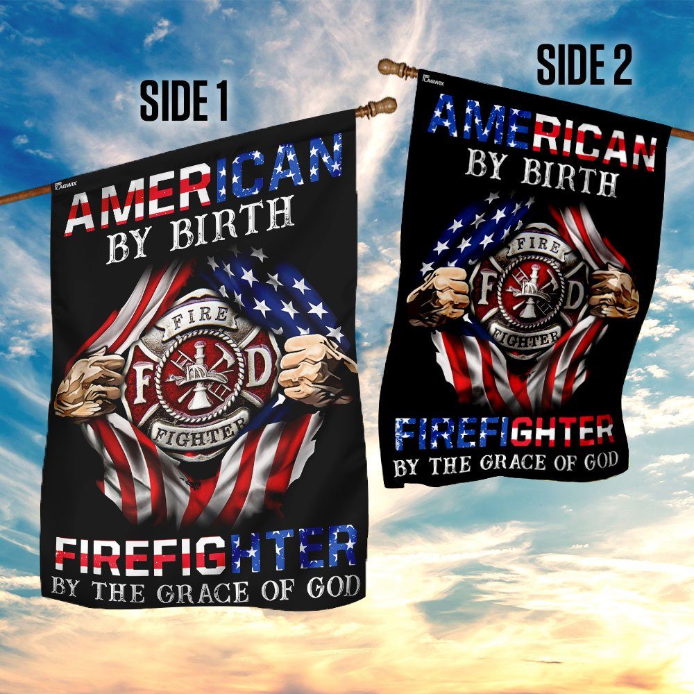 American By Birth Firefighter By The Grace Of God Flag - Image 5