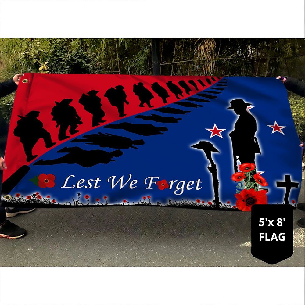 Anzac Day New Zealand Lest We Forget Grommet Flag LHA1748GFv2 - Image 3