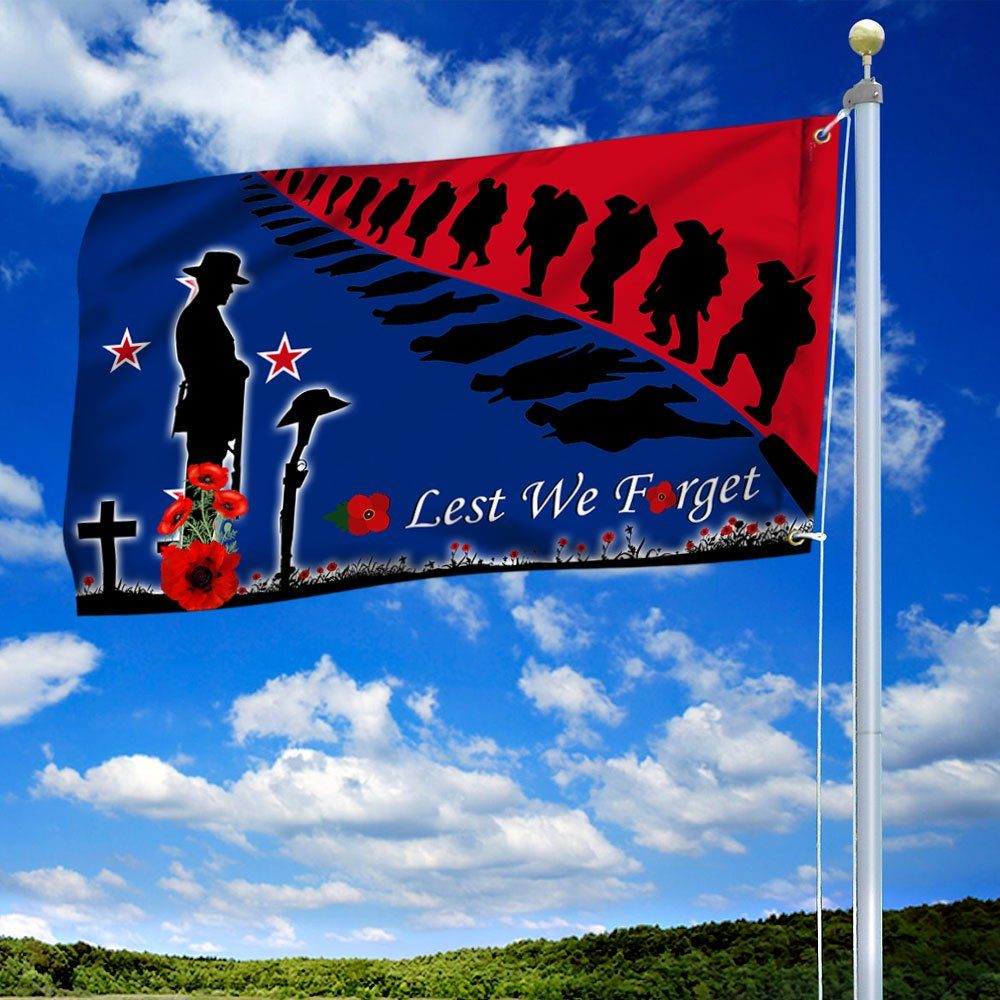 Anzac Day New Zealand Lest We Forget Grommet Flag LHA1748GFv2 - Image 2