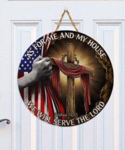 as for me and my house, we will serve the lord round wooden sign thb3255wd 6341