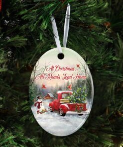 at christmas all roads lead home ceramic ornament 3645