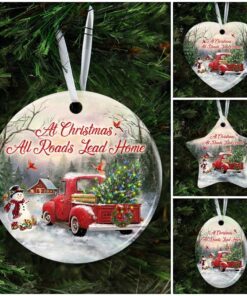 at christmas all roads lead home ceramic ornament 5028