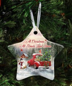at christmas all roads lead home ceramic ornament 6824