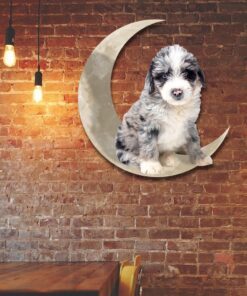 Aussiedoodle Dog And Moon Hanging Metal Sign QNK879MSv53a