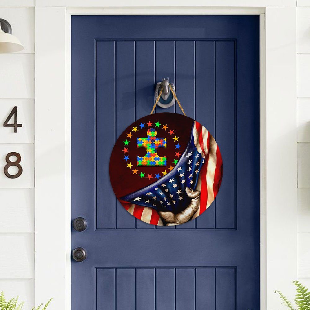 Autism Is Not A Disability It's A Different Ability Autism Awareness Round Wooden Sign QNN57F - Image 3