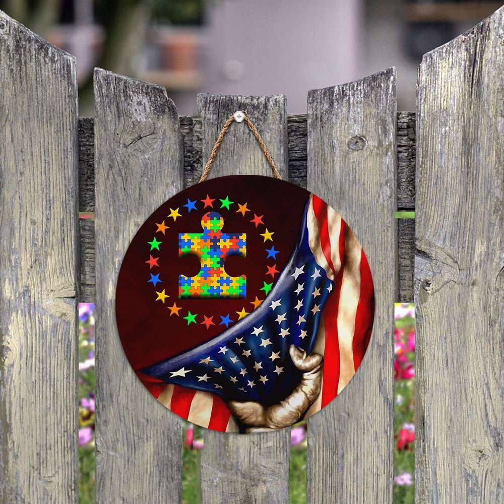 Autism Is Not A Disability It's A Different Ability Autism Awareness Round Wooden Sign QNN57F - Image 5