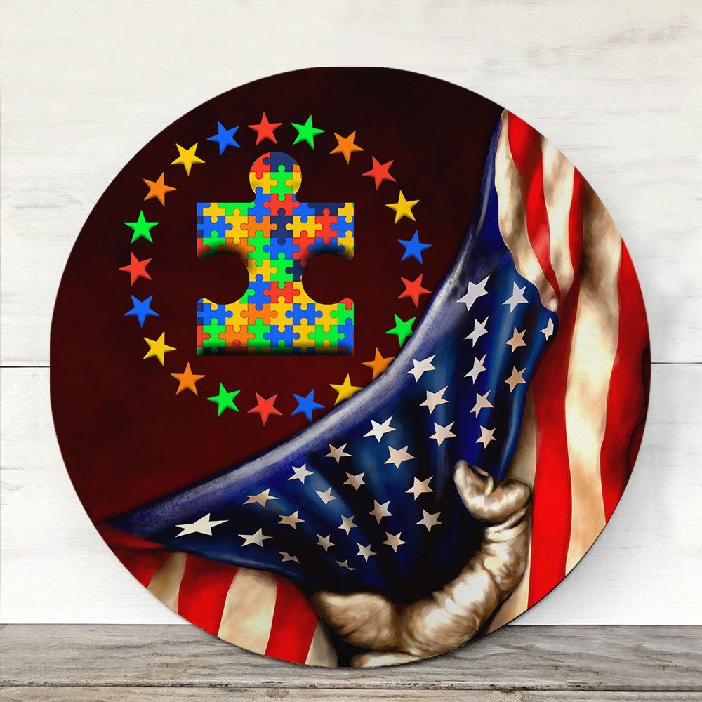Autism Is Not A Disability It's A Different Ability Autism Awareness Round Wooden Sign QNN57F - Image 2