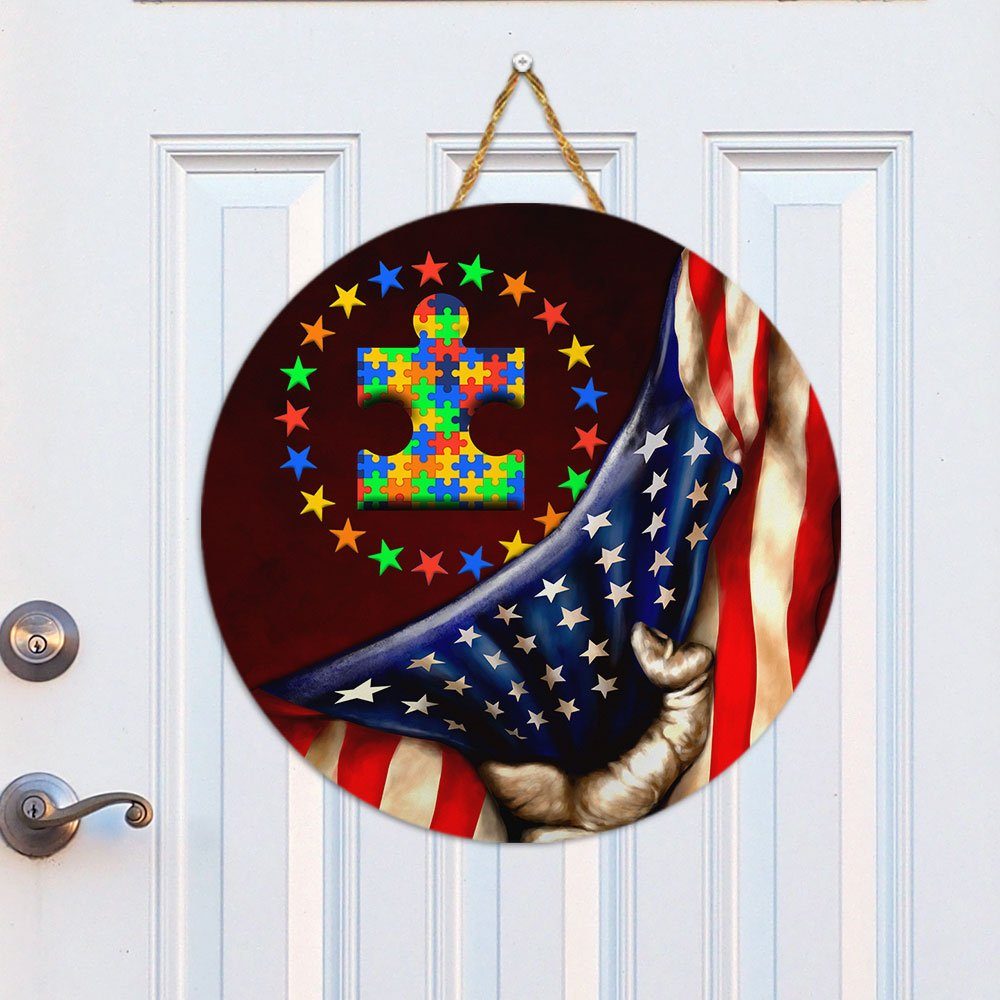 Autism Is Not A Disability It's A Different Ability Autism Awareness Round Wooden Sign QNN57F - Image 4