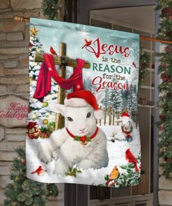 Baby Lamb And Jesus Cross Flag Jesus Is The Reason For The Season MLH1979F