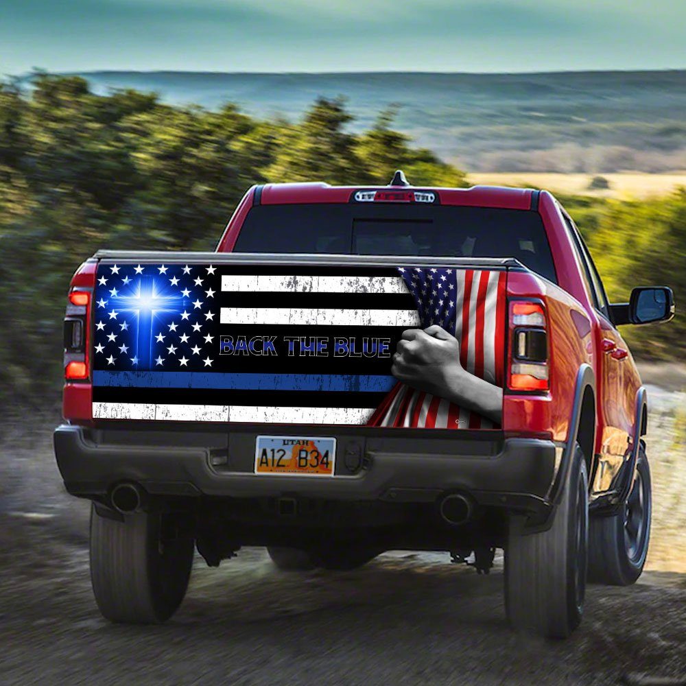 Back The Blue Christian Cross Truck Tailgate Decal Sticker Wrap - Image 3