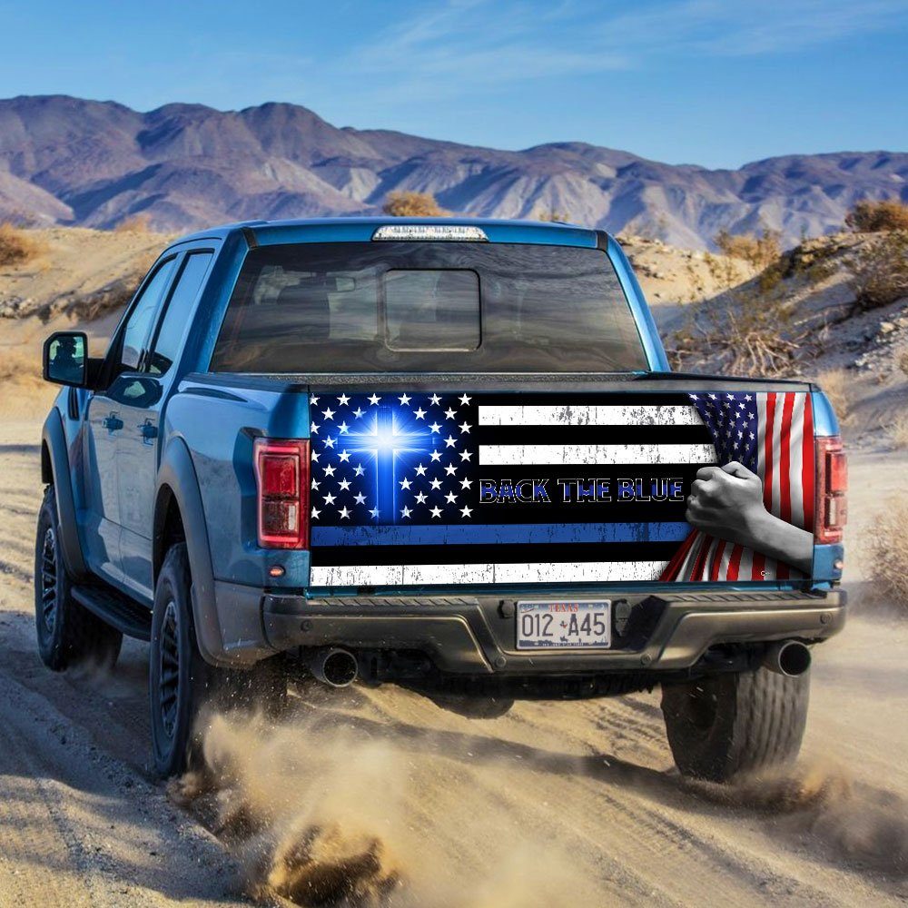 Back The Blue Christian Cross Truck Tailgate Decal Sticker Wrap - Image 2