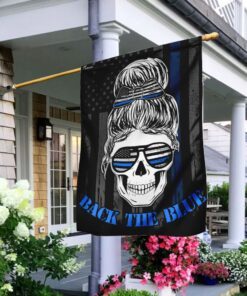 back the blue skull lady flag 8024