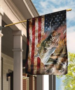 Bass Fishing American US Flag