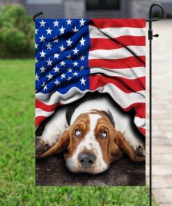 basset hound. american patriot flag 3497