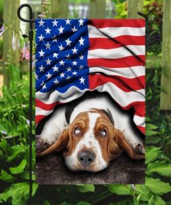 basset hound. american patriot flag 4236