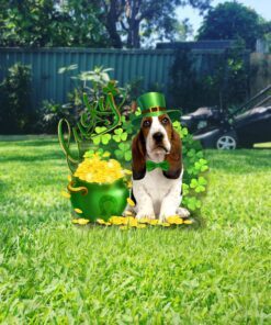 basset hound st. patrick’s day irish garden metal sign qnk16ms 1379