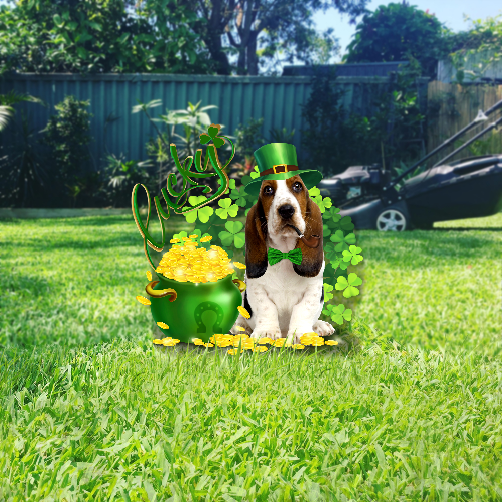 Basset Hound St. Patrick’s Day Irish Garden Metal Sign QNK16MS - Image 3