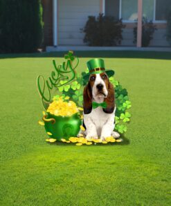 basset hound st. patrick’s day irish garden metal sign qnk16ms 3022