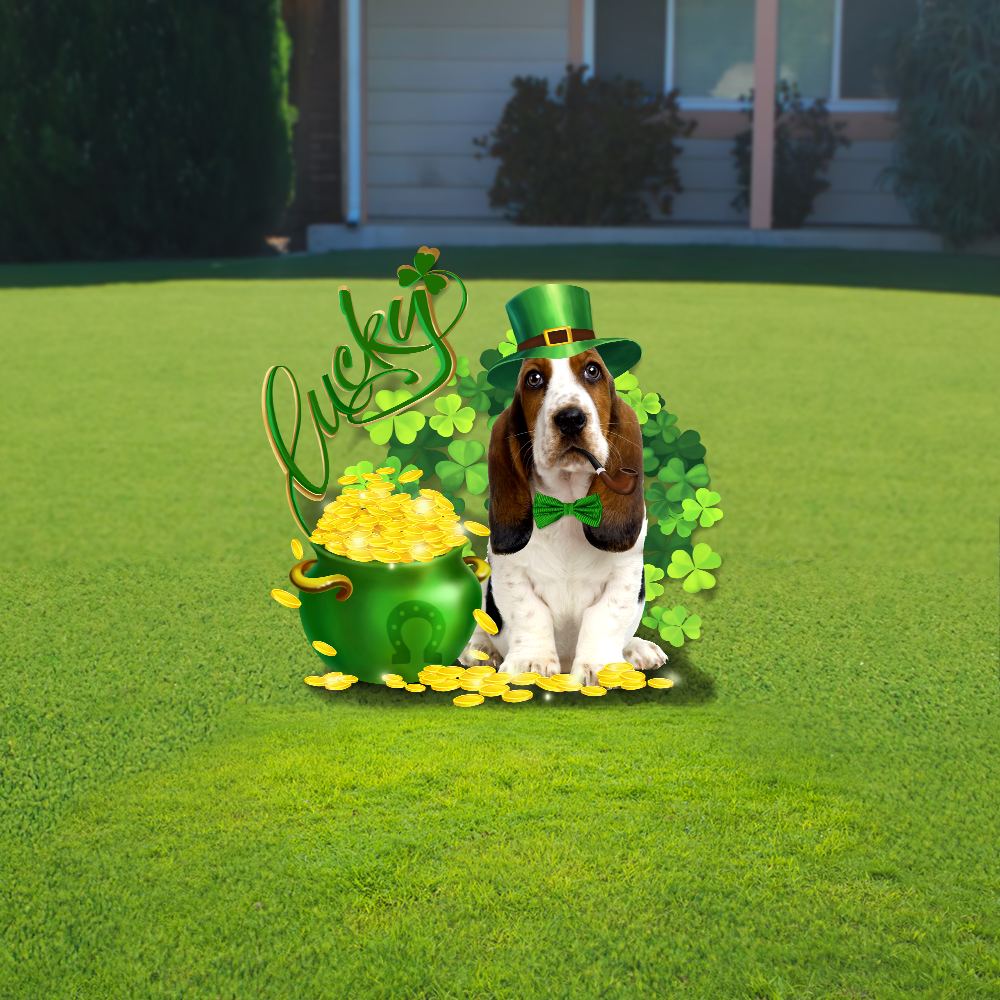 Basset Hound St. Patrick’s Day Irish Garden Metal Sign QNK16MS - Image 2