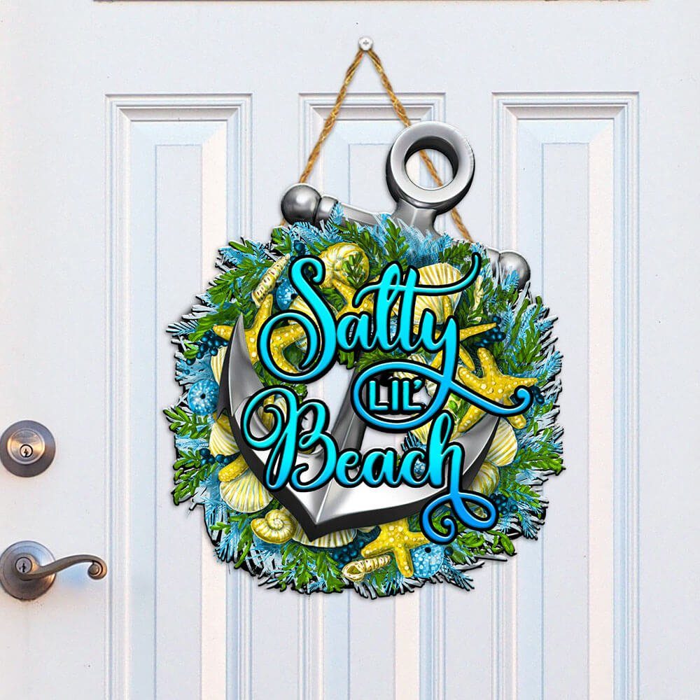 Beach Coastal Wreath Wooden Sign Salty Lil' Beach BNN79WD