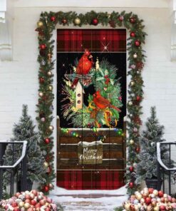 beautiful cardinal merry christmas door cover 1421