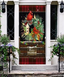 beautiful cardinal merry christmas door cover 3887
